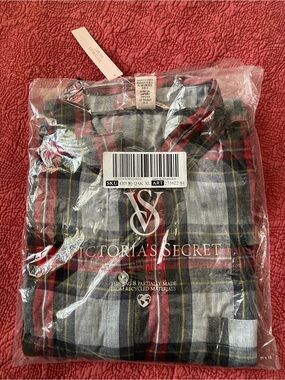 Victoria's Secret Gray & Red Plaid Button-Down PJ’s